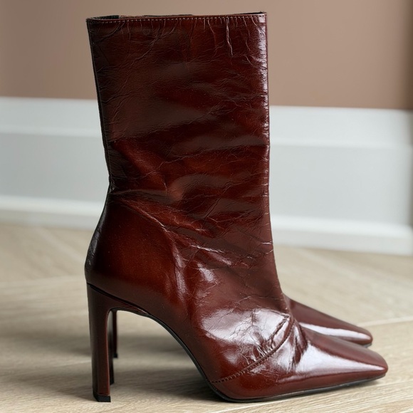 Shoes - L’Intervalle Leather Square-Toe Heeled Ankle Boots | Made in Spain | Size 38